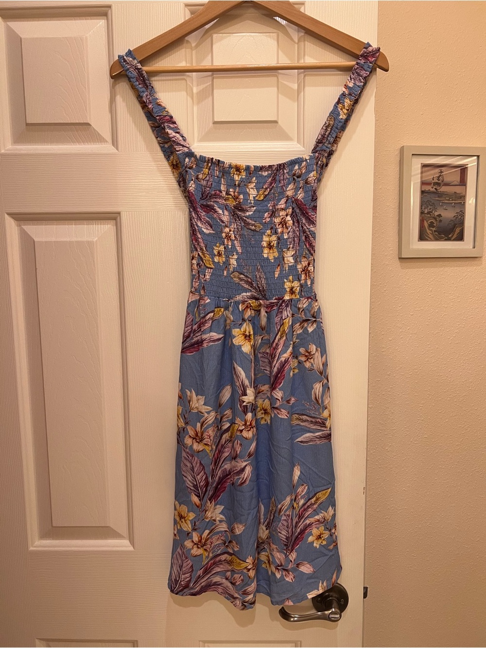 Smocked Floral Mini Dress in Light Blue